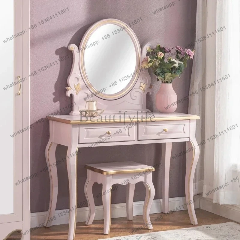 

Girls Modern Drawers Vanity Table Storage Mirror Stool Space Saving Dressers Makeup Bedroom Coiffeuse