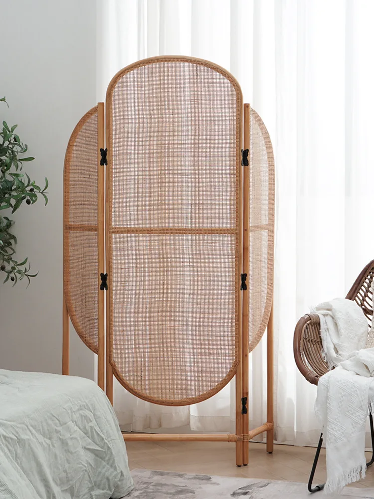 

Mobile folding Internet celebrity screen rattan into the home partition folding screen retro Japanese home living room