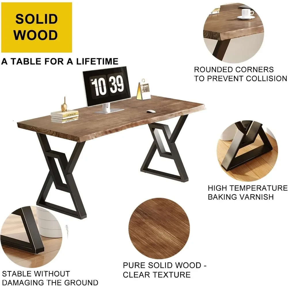 55-inch Computer Desk for Home Office, Ideal for Study, Writing, Dining, Modern Simple Design Solid Wood Writing Desk