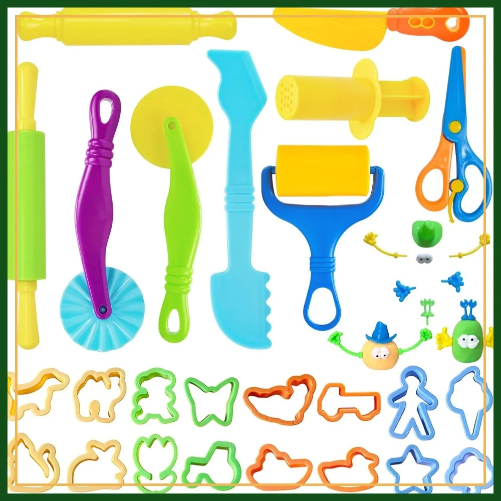 

32 Pcs Playdough Tool Set with Animal Molds, Cutters, Roller, Rolling Pins, Safety Scissors, Plastic Knife