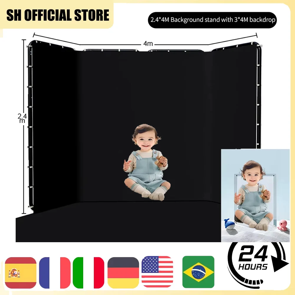 2.4x4 Background Frame Black/White/Green/Gray Screen Wall Foldable For TikTok Live Photo Studio Kit Chromakey Green Screen Frame
