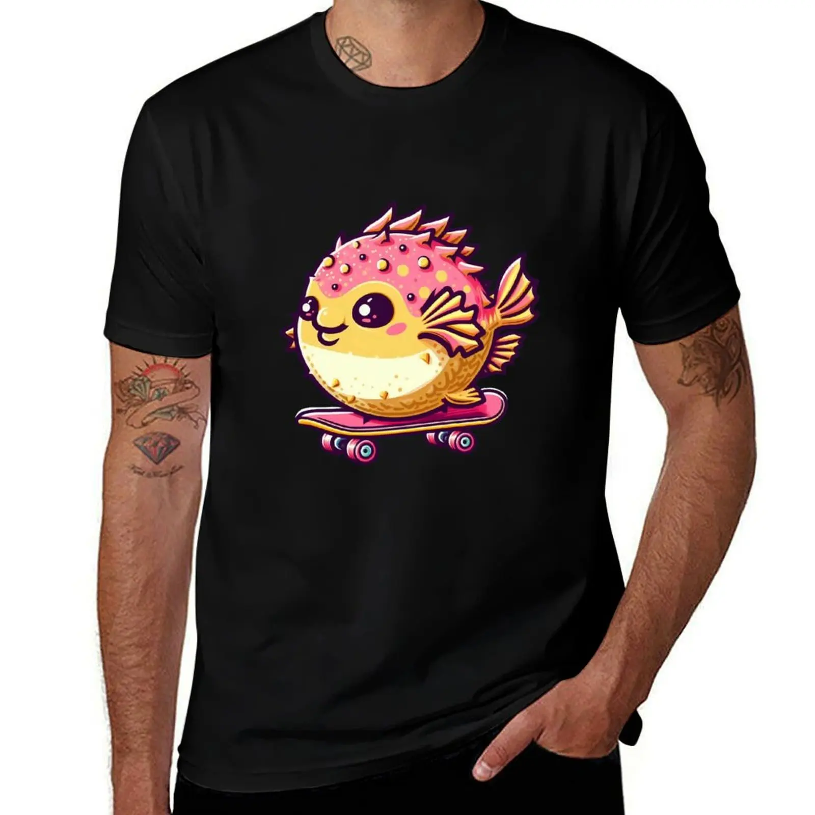 Puffer Fish T-Shirt Casual Fashion Short Sleeve Cotton T-Shirt