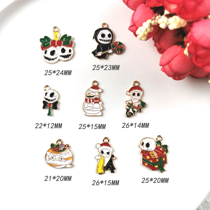 10pcs/lot Cartoon Halloween Enamel Charm Christmas Skull Pumpkin Ghost Pendant DIY Jewelry Making Party Gift