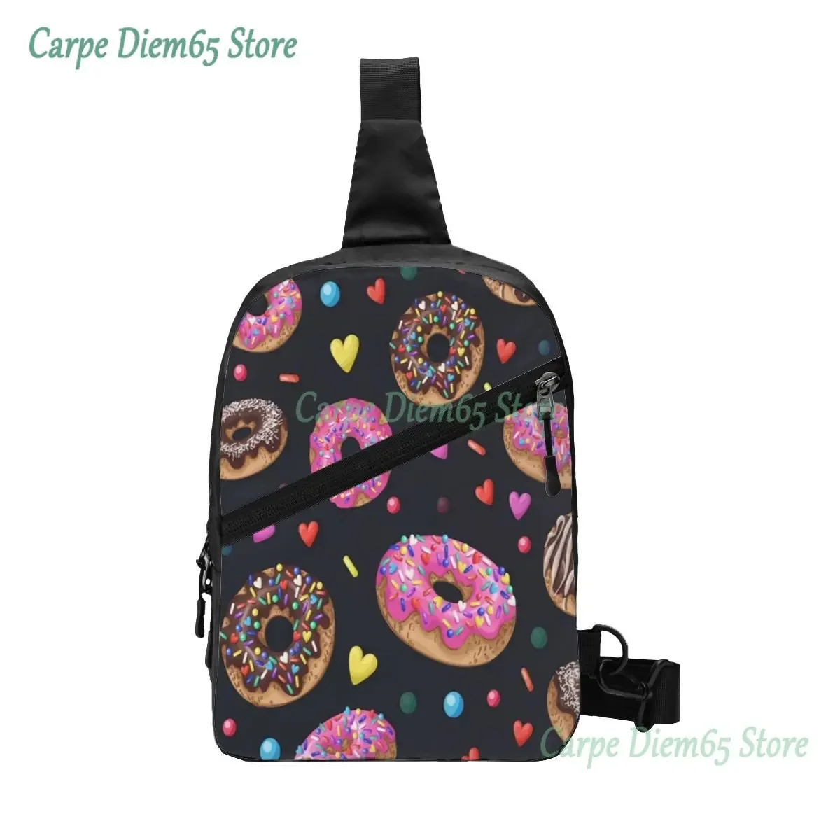 Sling Backpack Bag Delicious Donuts And Little Love Hearts Chest Package Crossbody Bag For Cycling Travel Hiking