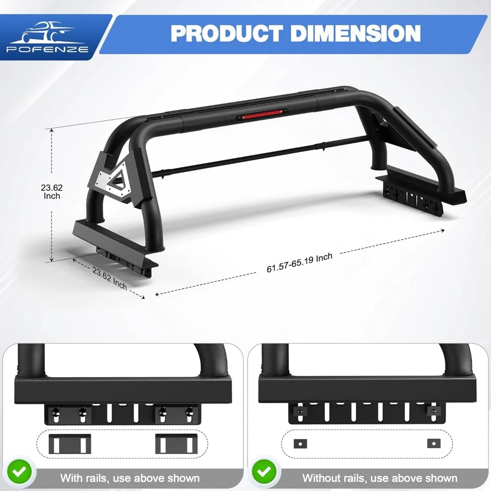 풀 사이즈 트럭용 롤 바, 조절 가능한 체이스 랙 스포츠 바 (포드 F150, 램, 쉐보레 실버라도, 토요타 호환)