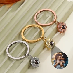 New Personalized Projection Keychain With Picture Inside Fashion Custom Photo Flower Key Ring Memorial Anniversary Gift Jewelry