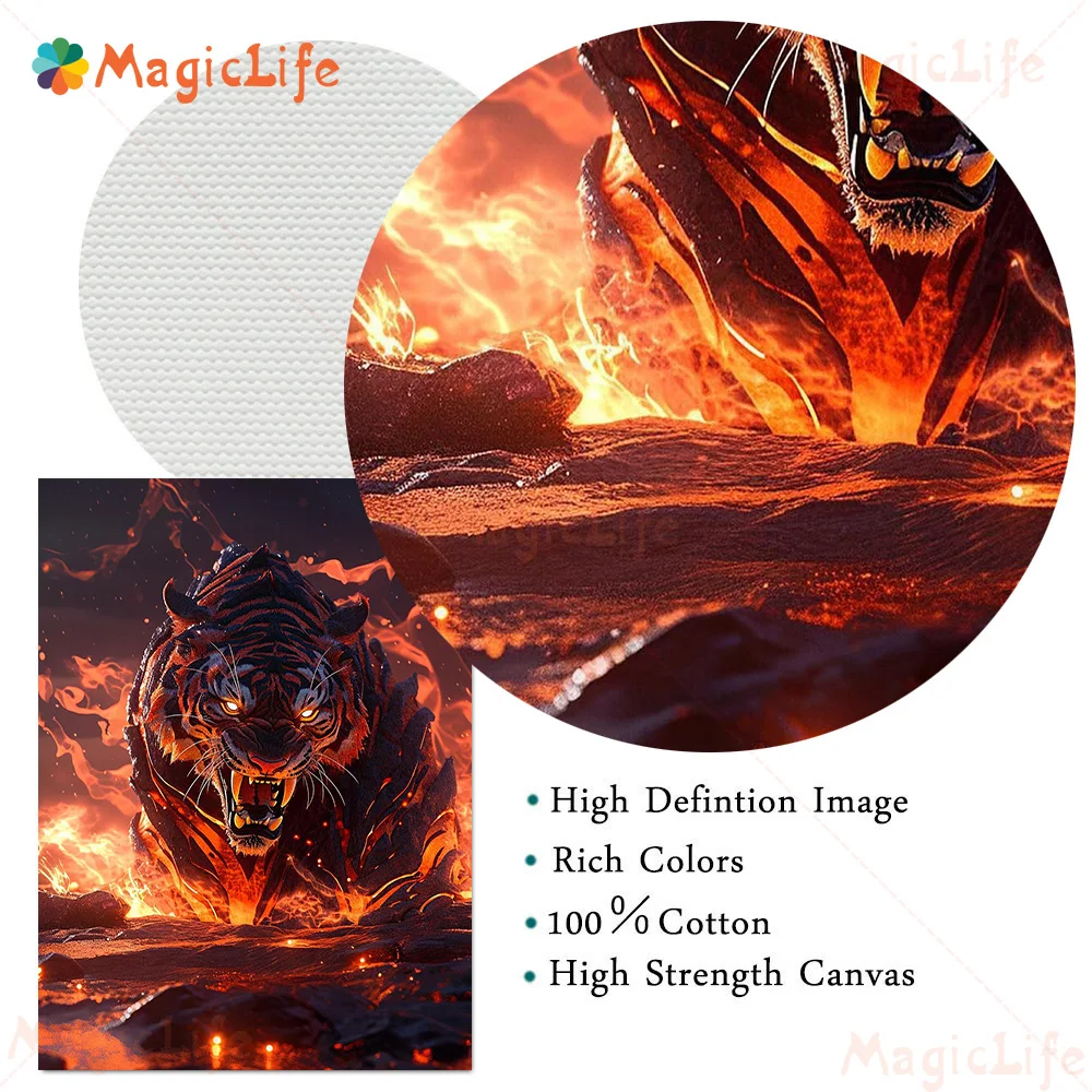 Abstract Tiger Lion in the Fire Wild Animals Posters Wall Pictures For Living Room Poster Wall Art Canvas Painting Unframed