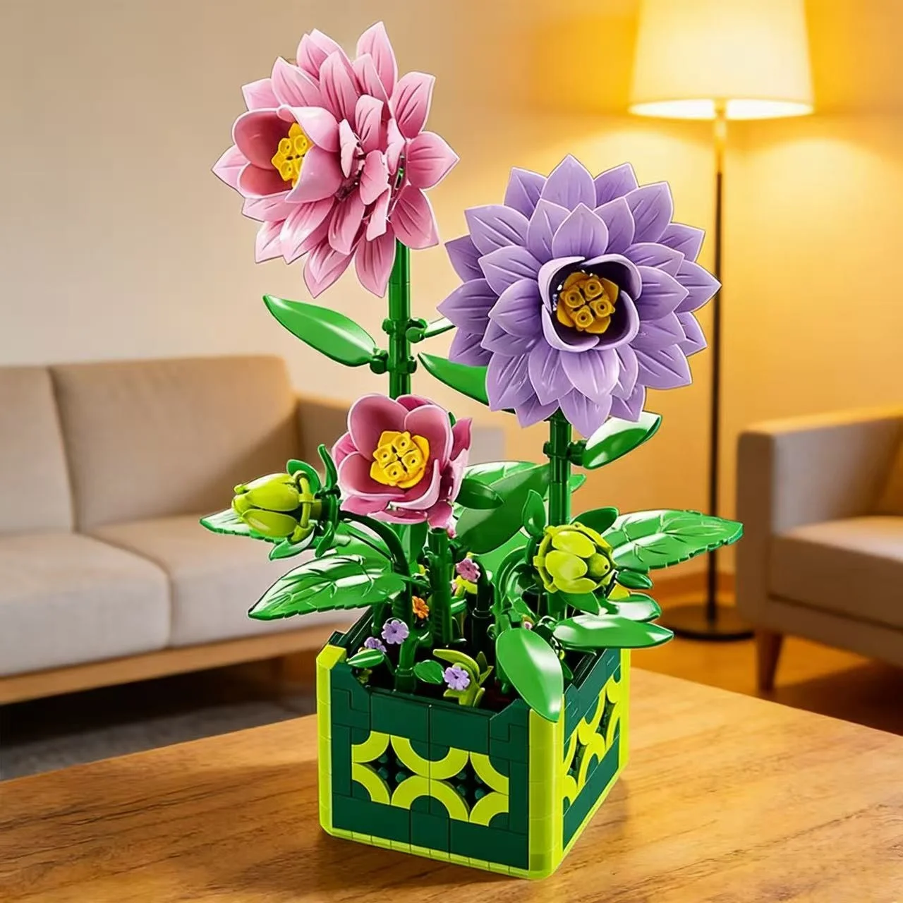 

Конструктор-модель цветка далии в горшке - Набор строительных блоков для сборки цветка в горшке - Декоративный элемент для рабочего стола - Идеальный подарок