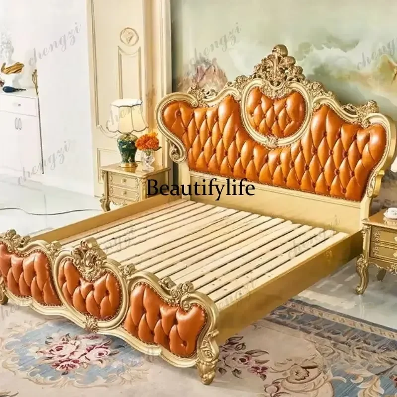 for Designer Frame Double Bed Princess Large European Luxury Headboard Platform Bed for 2 Persons Home Furniture