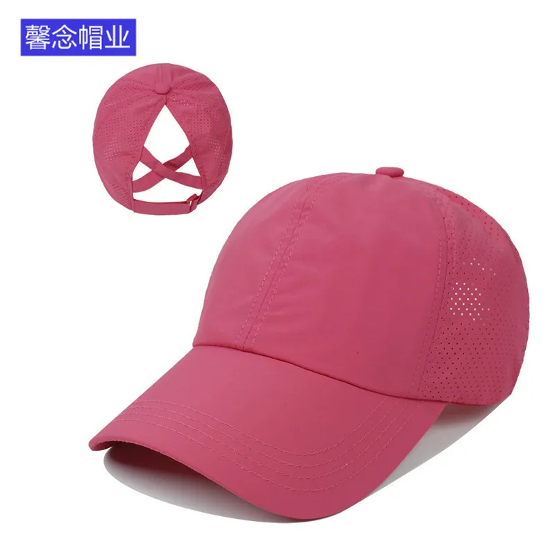 

Summer Solid Color Baseball Cap Female Sports Leisure Cross Cap with Hair Extensions Sunshade Sun Protection Hat