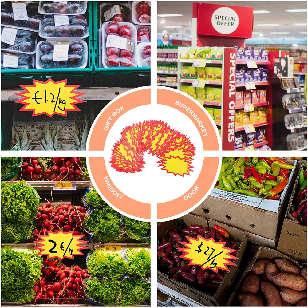 

100pcs Explosion Shape Price Tags For Garage Sale Retail Store Display Stickers Promotion Sale Signs Paper Price Label Shop
