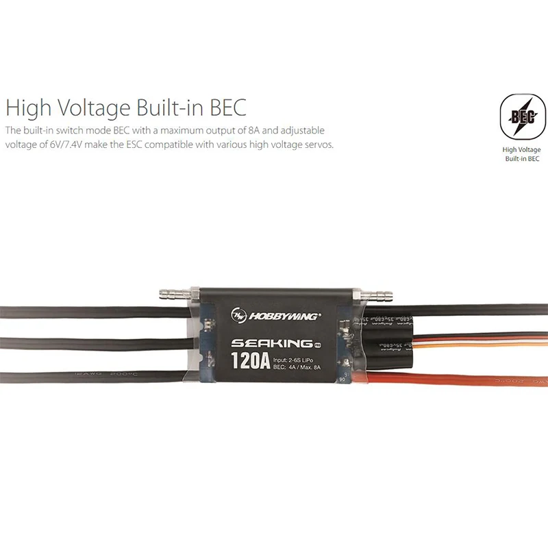 Hobbywing Seaking Pro 120A Waterproof Brushless ESC High Voltage Built-in BEC Wireless Programm for Boats SeaKing-120A-Pro