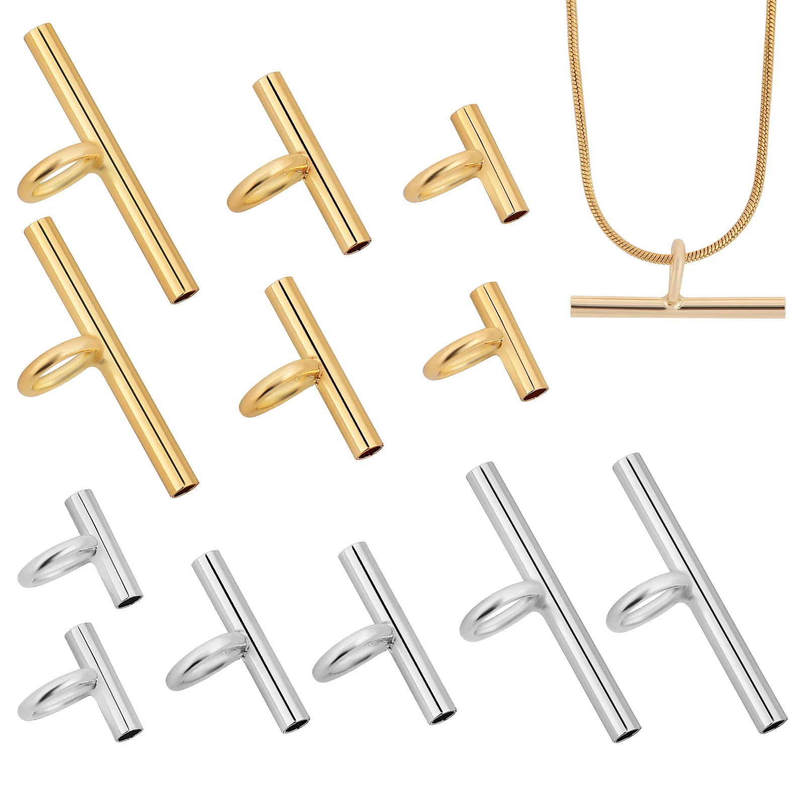 

12pcs Copper Brooch Converters Multiple Sizes Horizontal Pin To Pendant Converter Jewelry Making Tool For Necklace