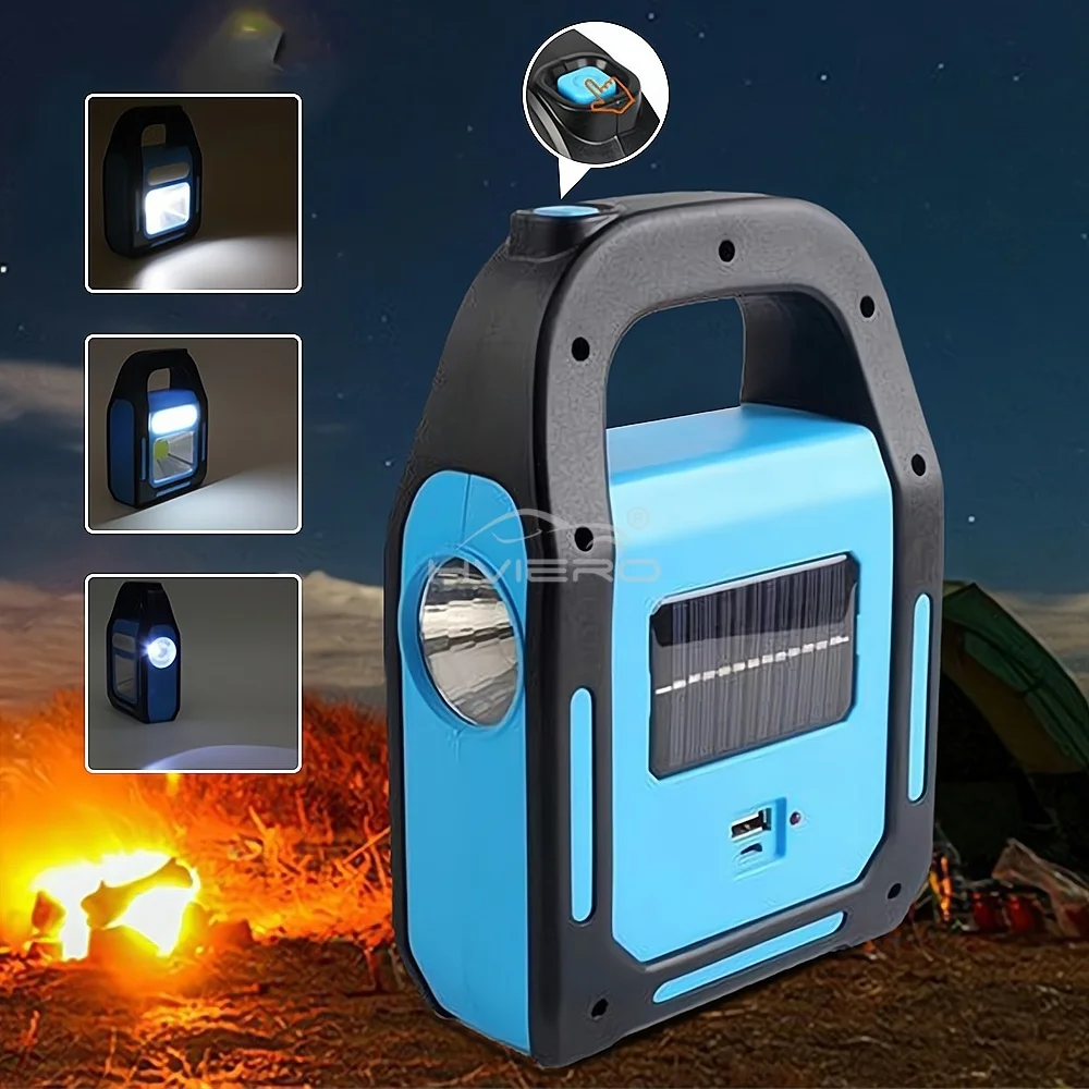 Three in One Solar Usb Rechargeable Cob Camping Lantern Charging Led for Device Emergency Flashlight 3 Light Modes Outdoor Power