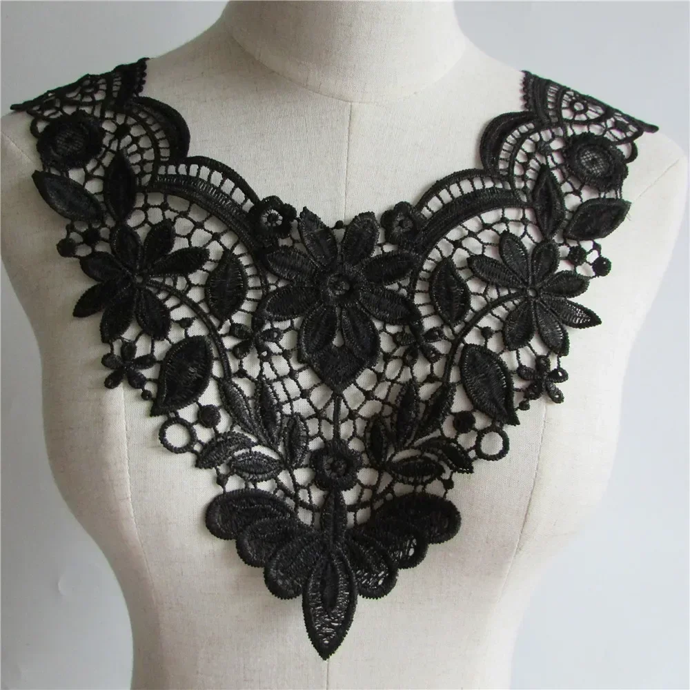 Black and white lace fake collar embroidery chest applique fabric sewing DIY craft supplies accessories 1 piece for sale