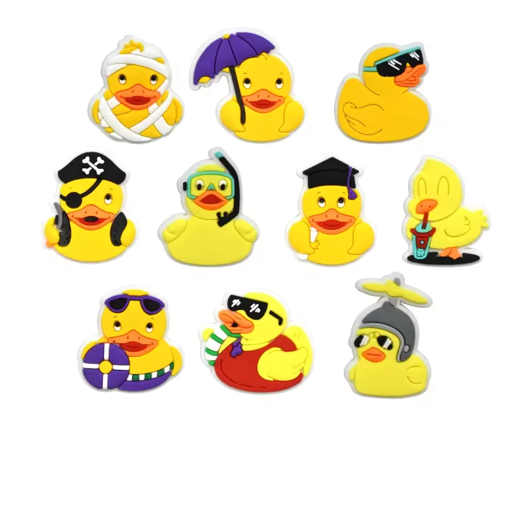 10 pçs pequeno pato amarelo sapatos encantos acessórios caber tamanco mochila pulseiras sapato decorar fivela festas de natal crianças presente
