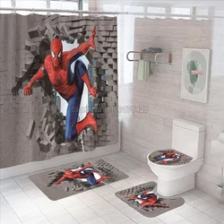 3D Printing Spiderman Shower Curtain Carpet Toilet Cover Cartoon Bath Mat Rug Pad Set Bathroom Decor Kids Gifts