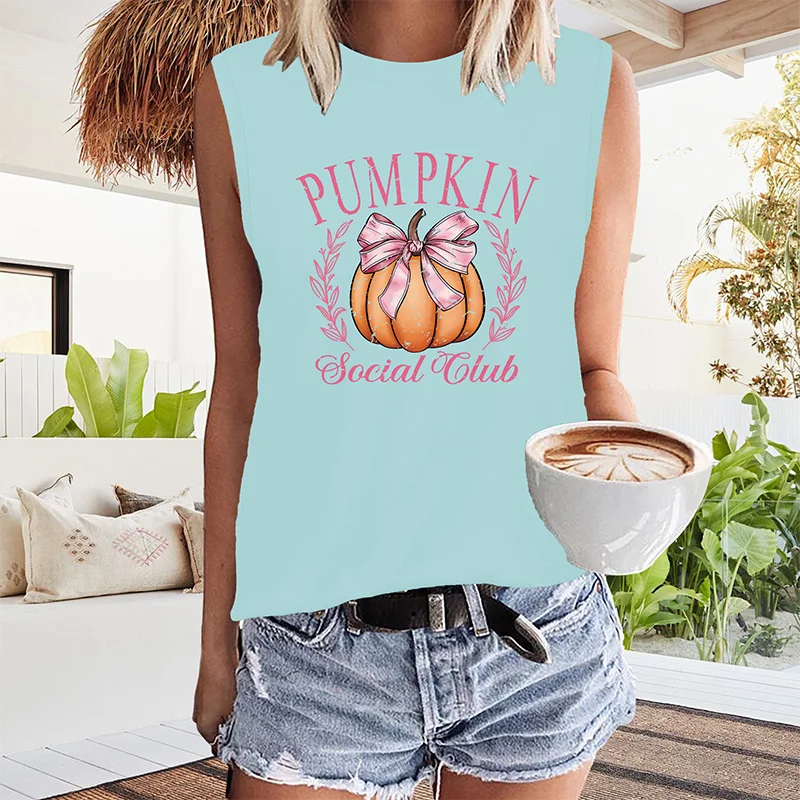 

Women's T-shirt Cartoon Pumpkin Kawaii T-shirt Halloween Printed vest Short Sleeved Harajuku Pattern Top Street Clothing