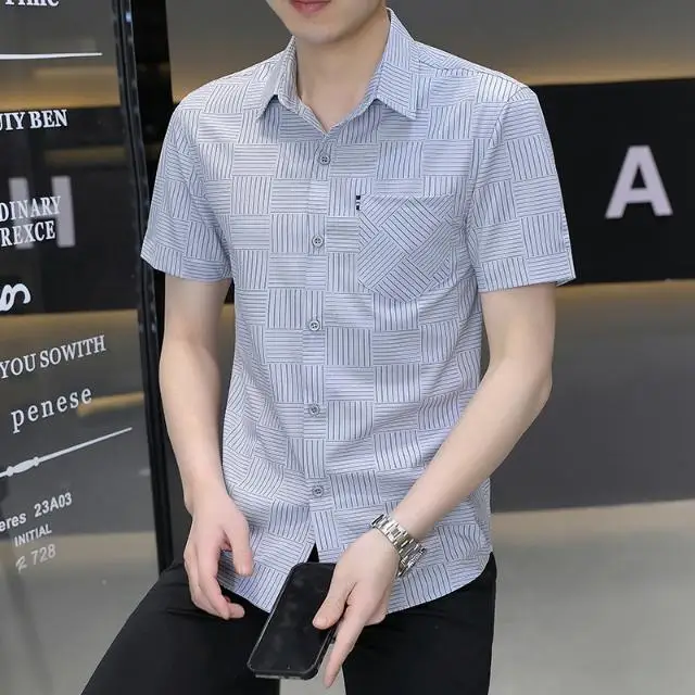 Short-sleeved Shirt for Men Business Casual Handsome Shirt for Summer Thin Fashion Versatile Pocket Slim Inch Shirt Thin
