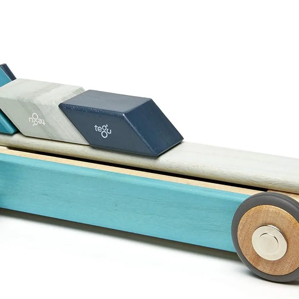 42-Piece Tegu Blue Magnetic Wooden Blocks for Ages 1-99