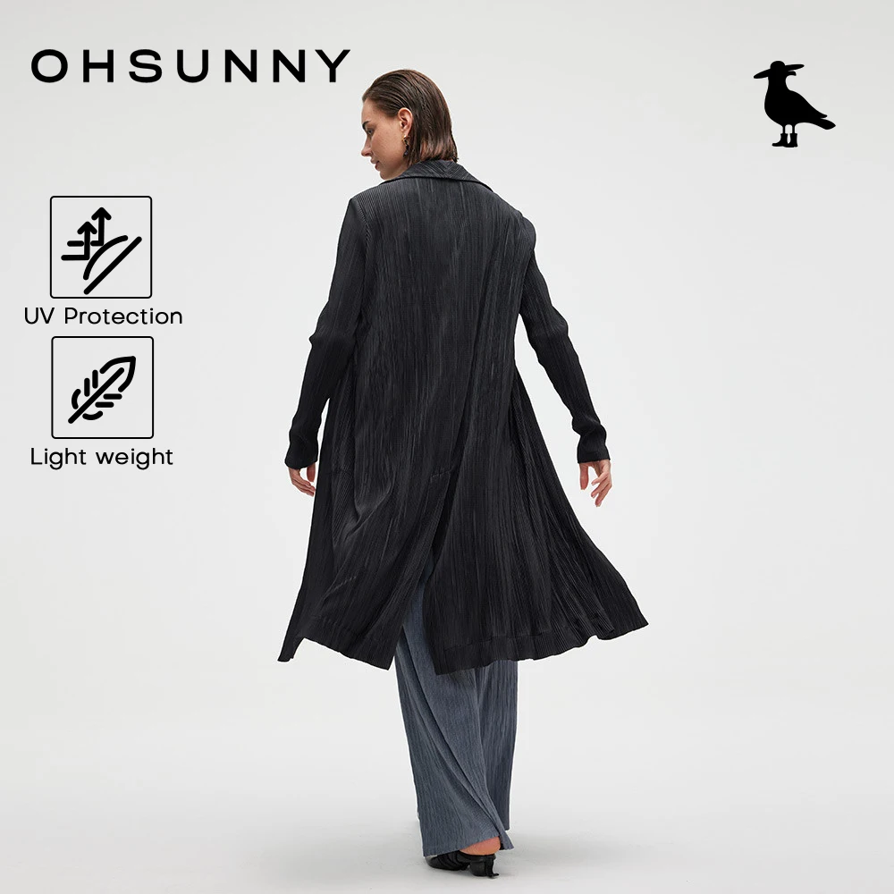 

OhSunny Lightweight Long Jackets Sun Protection Trench Coat Pleated Style Beach Jacket Women's Outdoor Fashion Beachwear