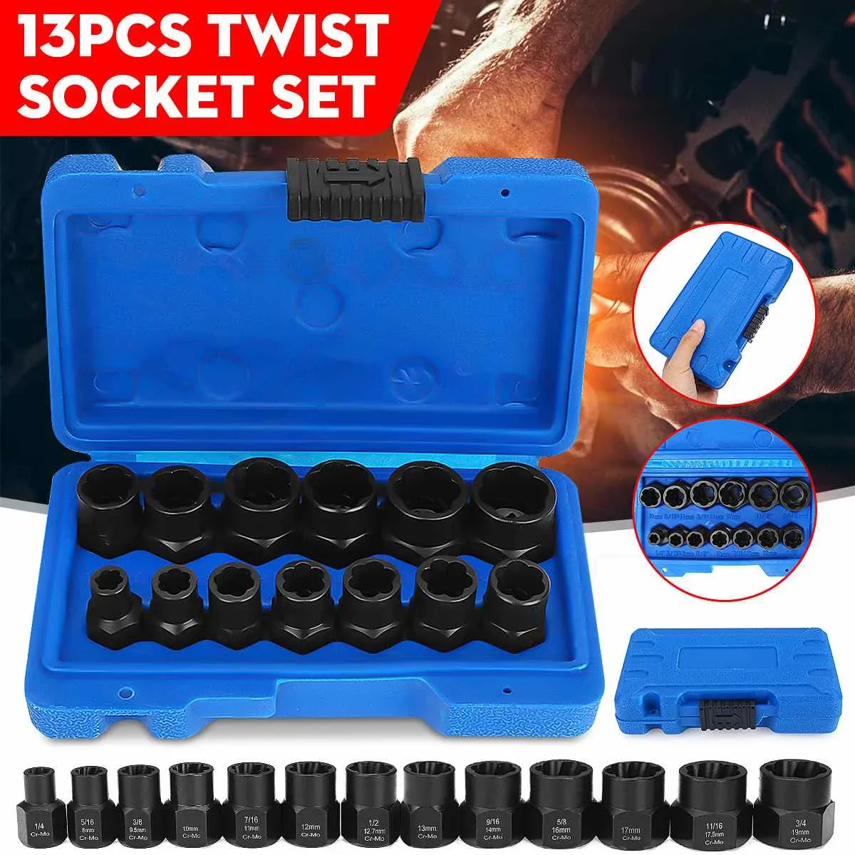 

13Pcs Impact Damaged Bolt Nut Screw Remover Extractor Socket Tool Kit Removal Set Bolt Nut Screw Removal Socket Wrench 3/8"