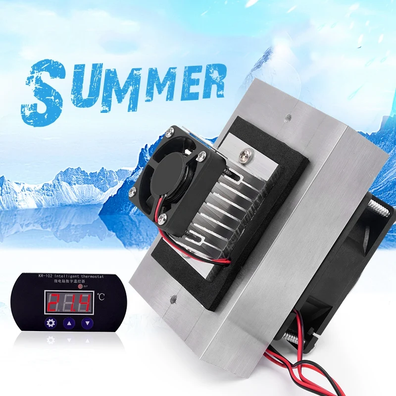 A09G-DIY Peltier Cooler Kit 12V Semiconductor Cooler Peltier Cooling System,ฮีทซิงค์โมดูลชุด + ชุดเทอร์โมสตัท,US Plug