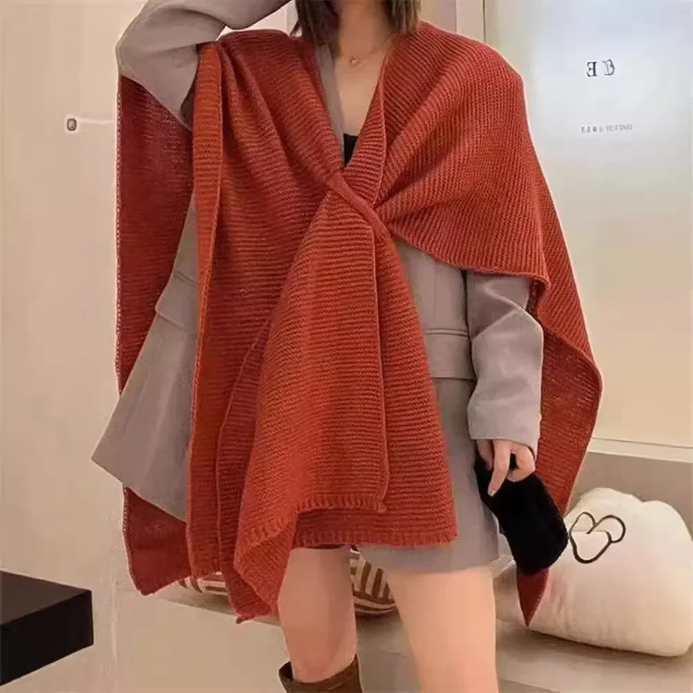 

SuperAen Knitted Shawl Women's 2024 Autumn and Winter New Style Medium Long Loose Oversized Woolen Cape Jacket