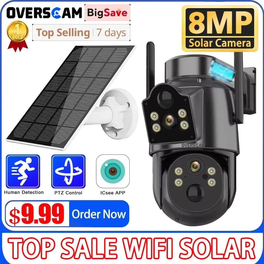 

4k 8MP Solar Camera With Built-in Battery Dual Lens WIFI IP Camera PIR Human Detection Night Vision Security Surveillance ICSEE