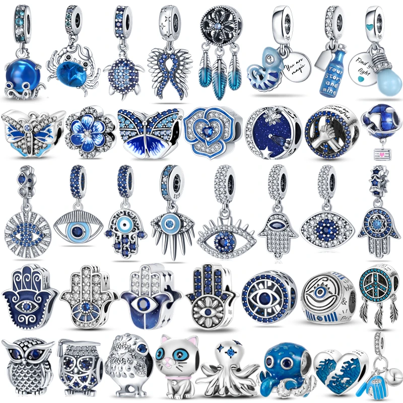 Charms Fit Pandora Original Bracelet Blue Plata Of Ley 925 Ocean Series Charms Bracelet DIY Bead  Jewelry Making 100% S925