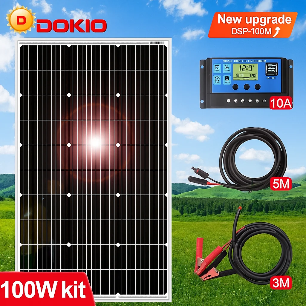 DOKIO – ensemble de panneaux solaires rigides 18V 100W, avec contrôleur 12V, pour Charge domestique, batterie de voiture, 200/400W, Kit photovoltaïque à cellules étanches