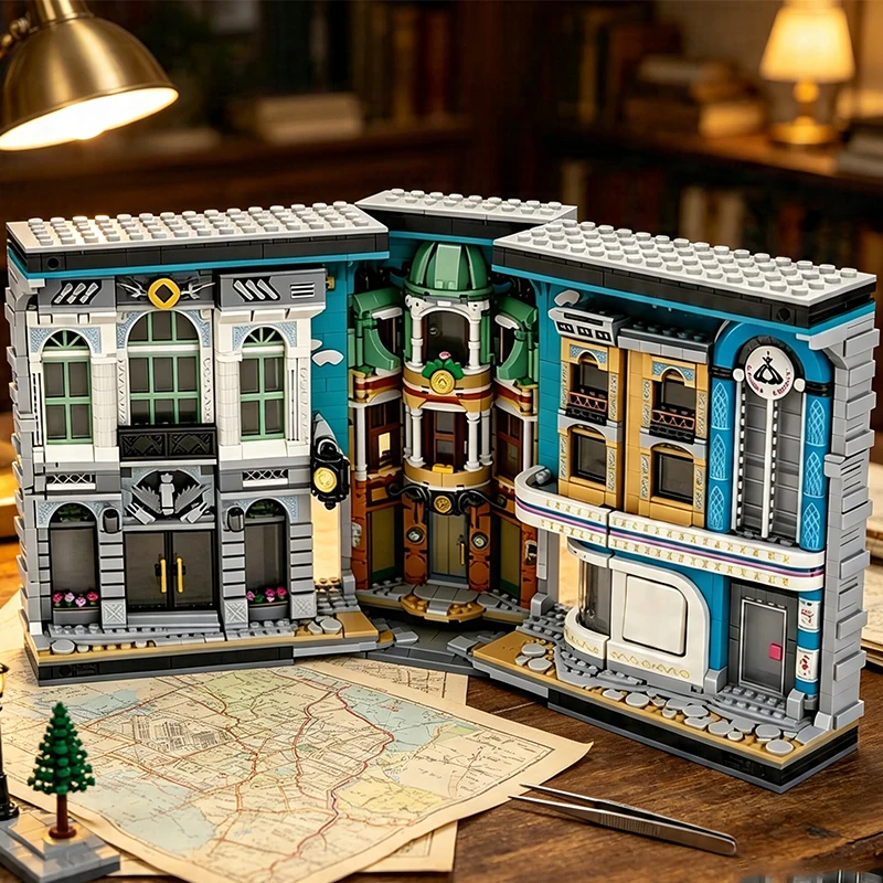 3108PCS Street View Bookstore Building Blocks Bookend Model Bricks Desktop Ornaments Assembly Educational Puzzle Toys Idea Gifts