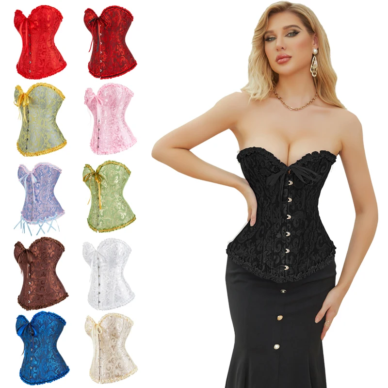 

Plus Size Overbust Corset Lace Up Boned Waist Bustier Top Jacquard Korset Shaper Slimming Clothing Underwear