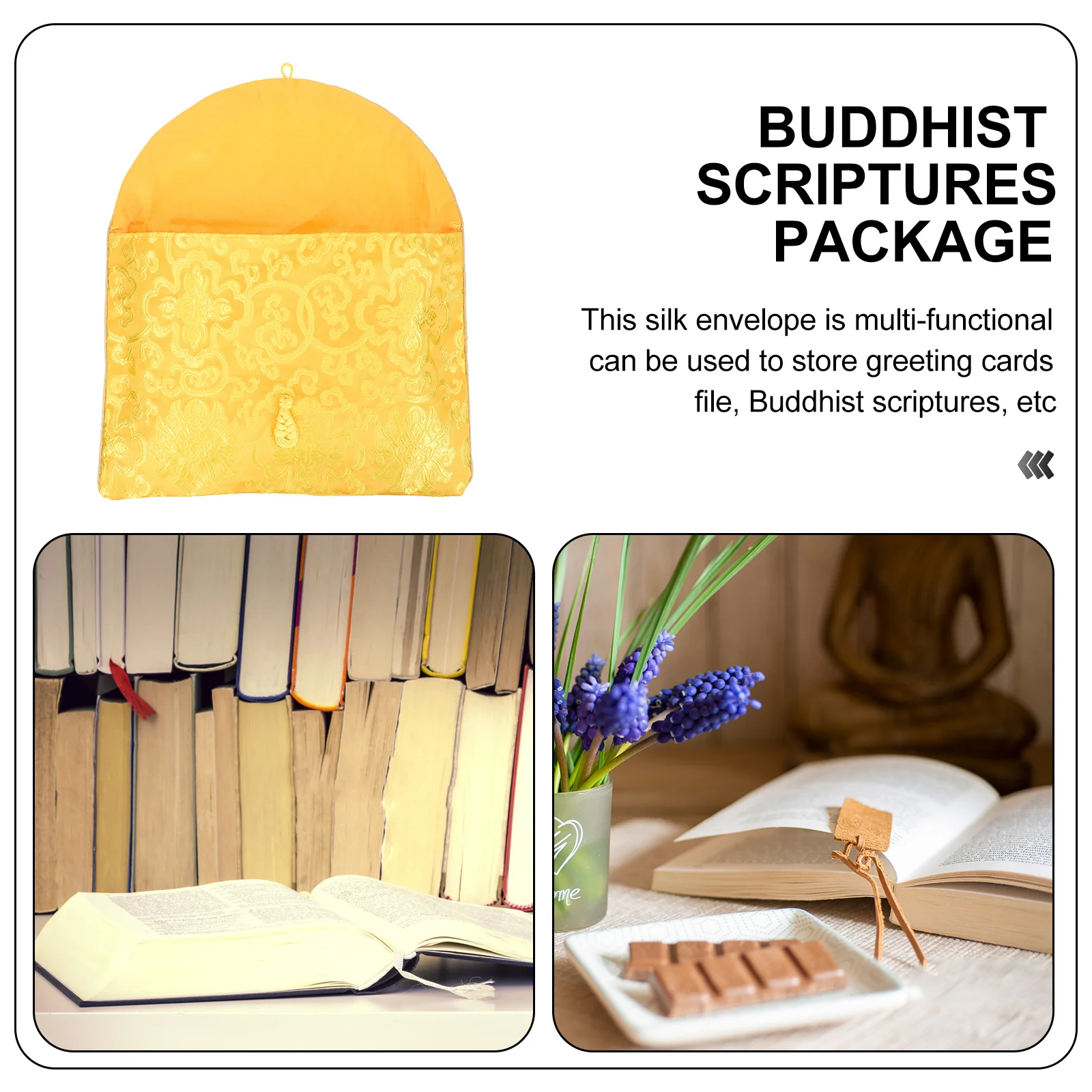 Silk Brocade Envelope A4 Size Large Document Pouch Chinese Knot Closure Gift Card Holder For Weddings Buddhist Scriptures