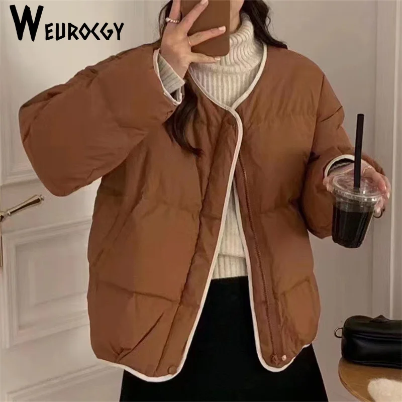 

2024 Winter New Style Round Collar Women Short Down Cotton Jackets Casual Loose Versatile Slim Puffer Jacket Outwear Coat