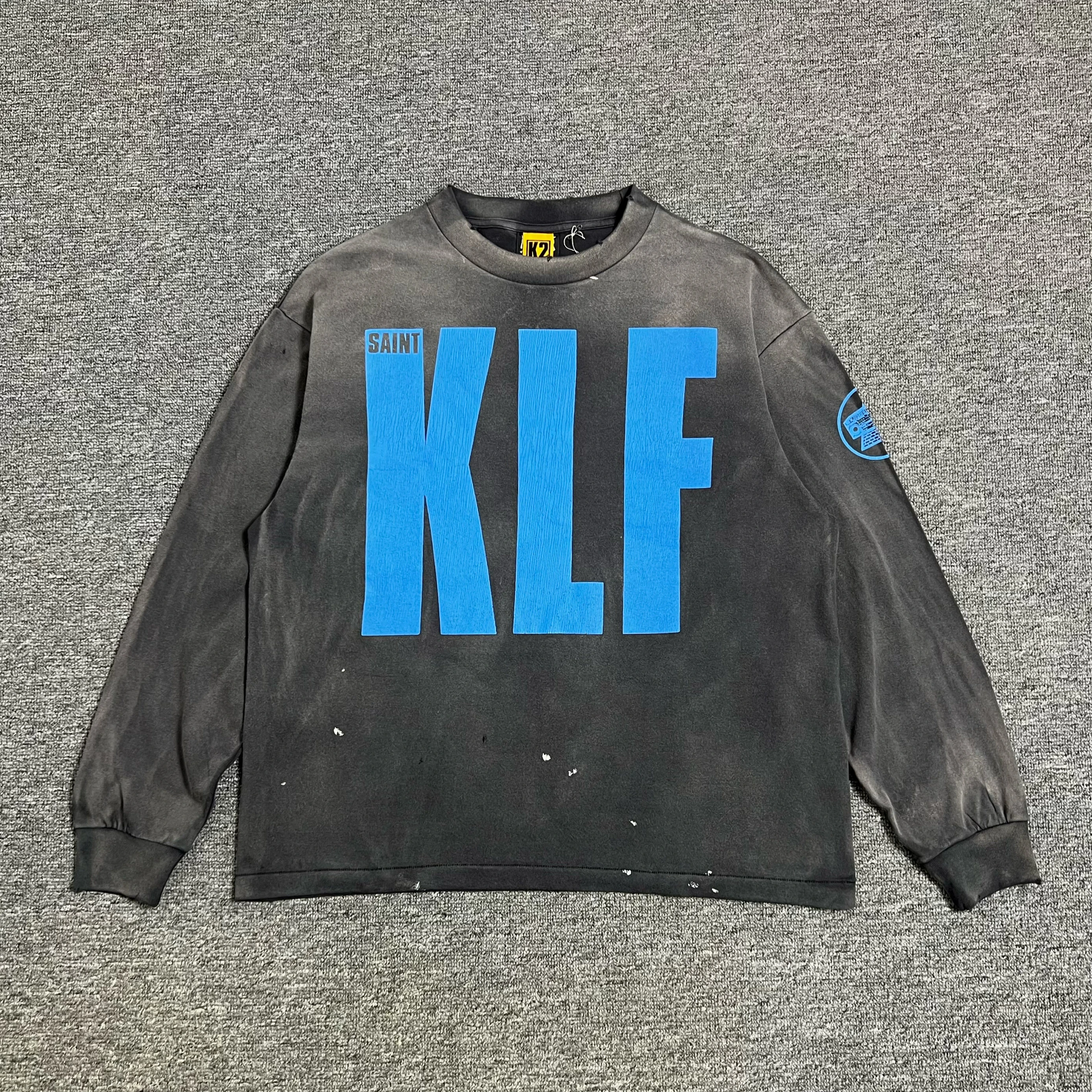 

Футболка Saint XXXXX X the KLF FW25 KLFLS TEE KLF Recorder с длинным рукавом, свободного кроя, из чистого хлопка, мужская, для повседневной носки