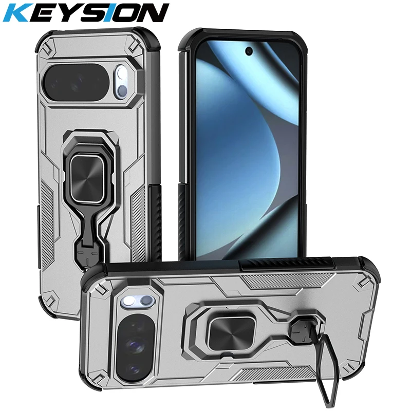 

KEYSION Shockproof Armor Case for Google Pixel 10 Pro Silicone+PC Upright Metal Live Ring Stand Phone Cover for Pixel 10 10 Pro