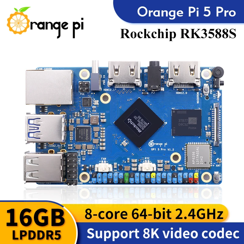 Orange Pi 5 Pro 4 8 16gb Ram Single Board Computer Rk3588s Lpddr5 Wifi5.0-bt5 Development Board M2.0 Support Ssd PoE+ HAT