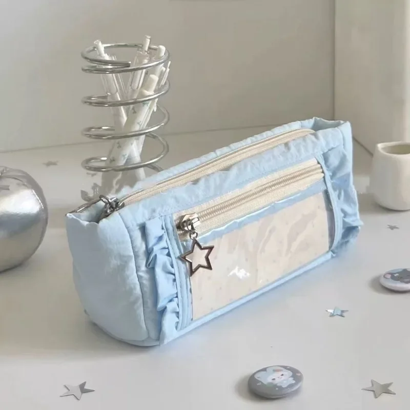 The New Large-capacity Simple Lace Pencil Case Ins High-value Student Stationery Storage Bag Stationery Box Pen Bag