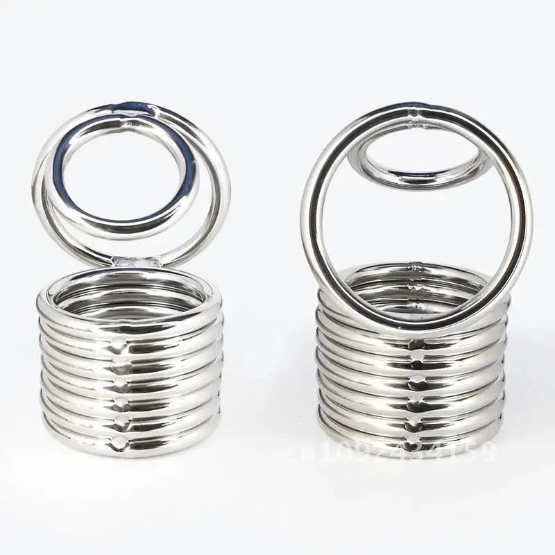 Anillo abierto para pene de 3 niveles y ensanchador de bolas, colgante de acero inoxidable, bloqueo sexual, pene, escroto, testículo, hombres, sujeción CBT para juguetes