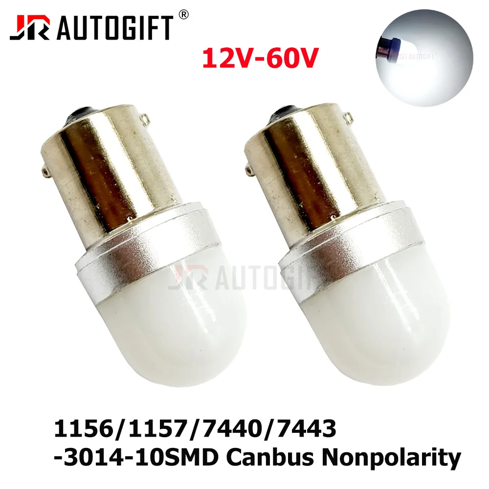 50PCS 12V-60V Canbus 1156 BA15 1157 BAY15D 6SMD 3030 LED T20 Turn signal Tail Brake light Parking Bulb White