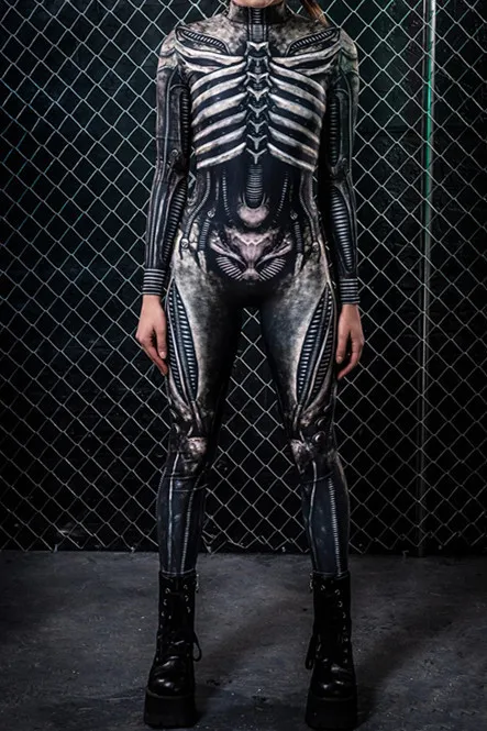 Damenkleidung Maskerade 3D-Gedrucktes Halloween-Karneval-Horror-Skelett-Cosplay-Kostüm Enger Jumpsuit Zentai-Bodysuit – Detail 10