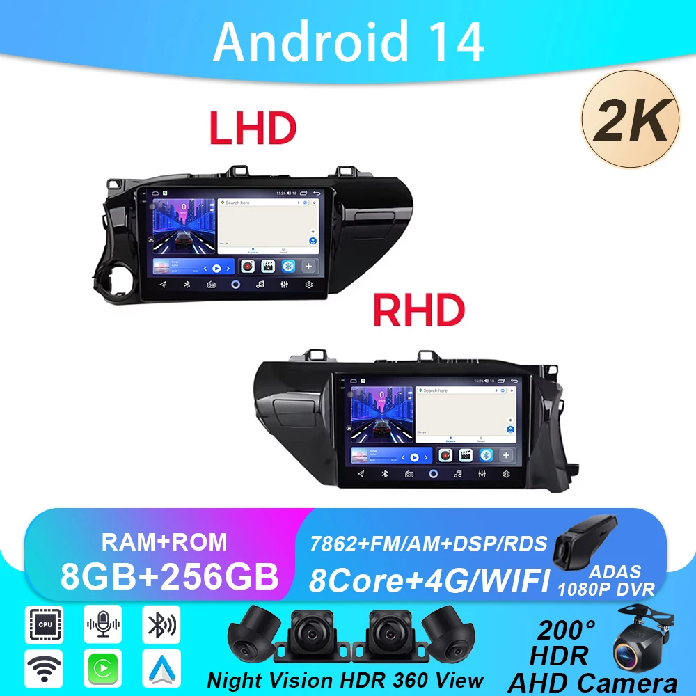 Car Android For Toyota Hilux Pick Up AN120 2015 - 2020 LHD RHD 5G WIFI GPS Navigation Stereo Auto Radio Multimedia No 2din DVD