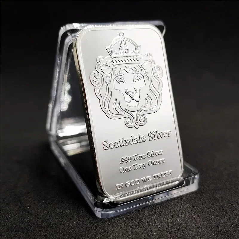 Pièce Souvenir Lion Scottsdale en Argent Fin 999, Une Ounce Troyenne, 1 Barre de Monnaie, Pièce « En Dieu Nous Confions » avec Étui de Présentation