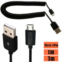 2.5m Spring Coiled USB 2.0 Male To Micro USB 5 Pin Data Sync Charger Stretch Cable For Samsung HTC LG Phones