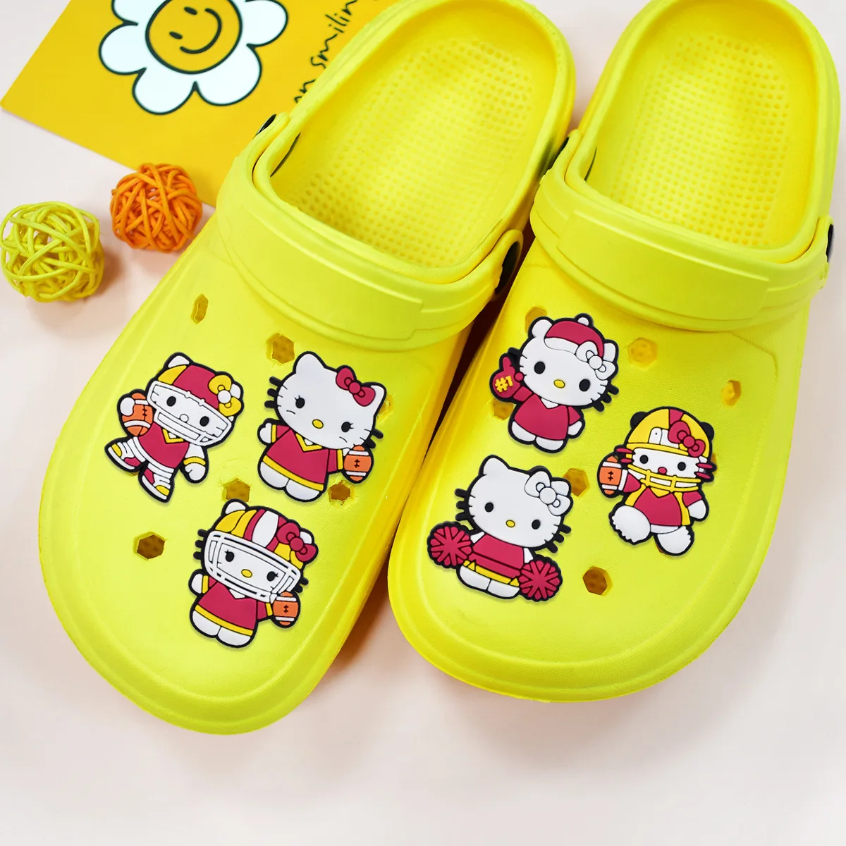 8Pcs Sport Football Hello Kitty PVC Shoe Charms Detachable Garden Shoe Decor Cute Cartoon Girls DIY Accessories Ornament Gifts