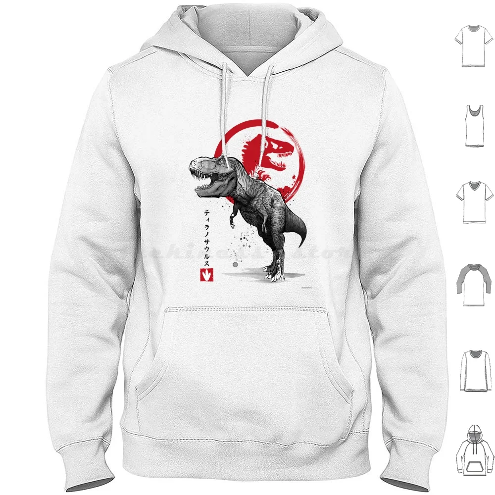 Sudaderas con capucha Tyrannosaurus Sumi E de manga larga, dinosaurios Tyrannosaurus Sumi y Japón, T Rex, Triceratops, Velociraptor