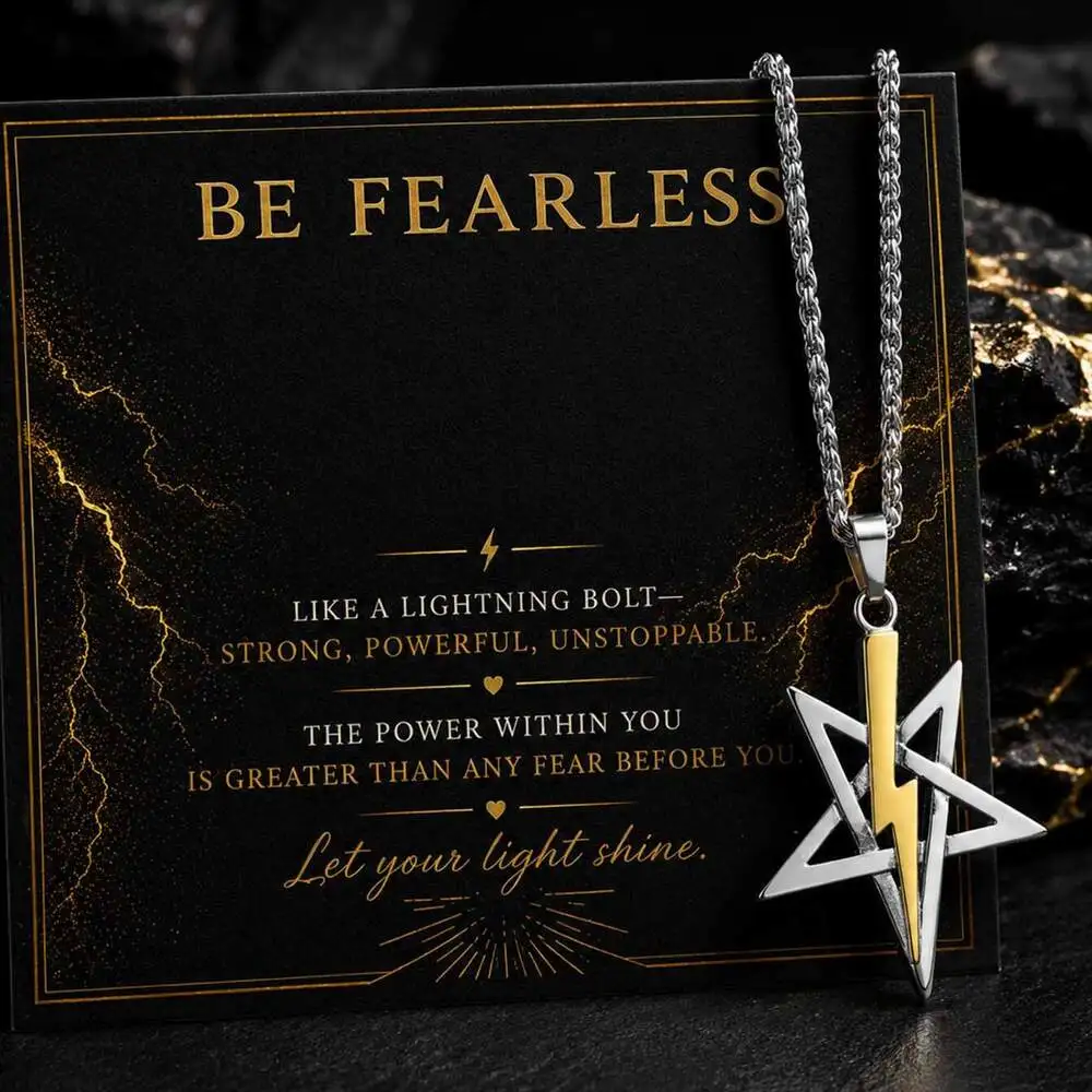 Men's Stainless Steel Lightning Bolt Star Pendant Necklace,Waterproof Two-Tone Star Pendant Necklace,Birthday Gift for Dad Son