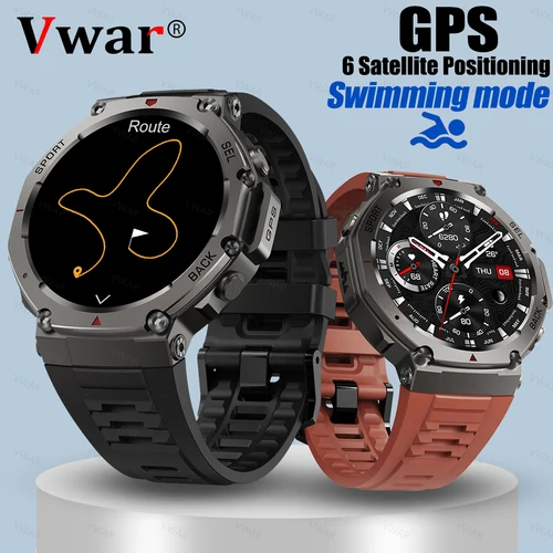 GPS 스마트 워치 1.43 AMOLED 스크린, 5ATM 방수 내장 GPS 나침반, 170 가지 이상의 스포츠 모드, 남성용 내구성 스마트 워치, 2025 신제품