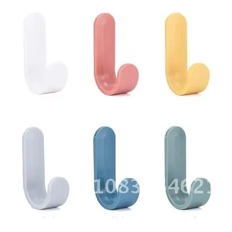 ABS Nordic Style Pure Color Plastic Wall Hook Self-adhesive J Shape No Trace Multi Purpose 1Set Home Decoration